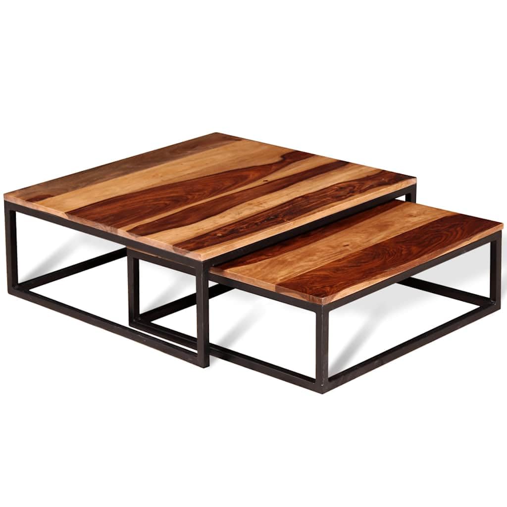 Brown Solid Acacia Wood Nesting Coffee Tables Set of 2 H52901