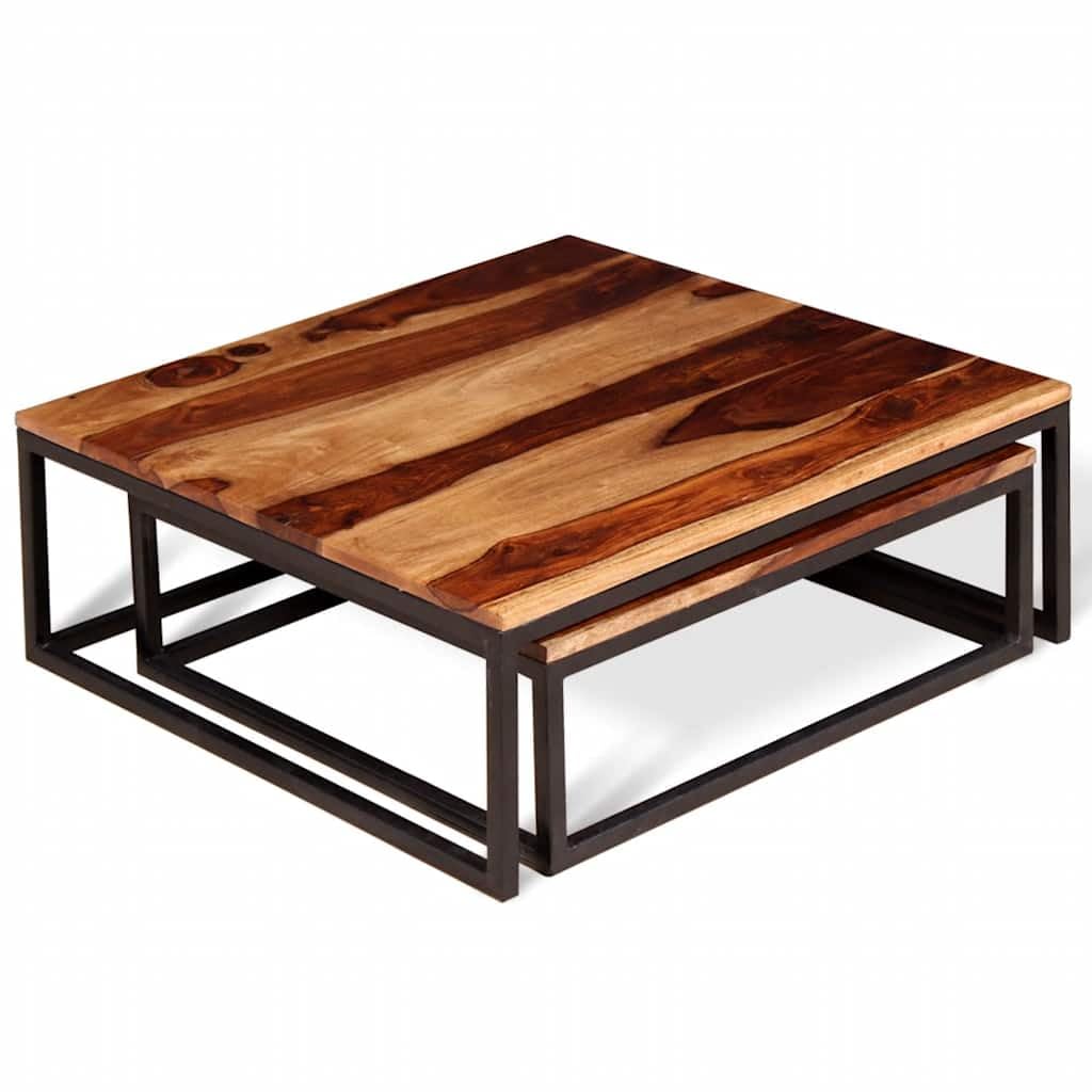 Brown Solid Acacia Wood Nesting Coffee Tables Set of 2 H52901
