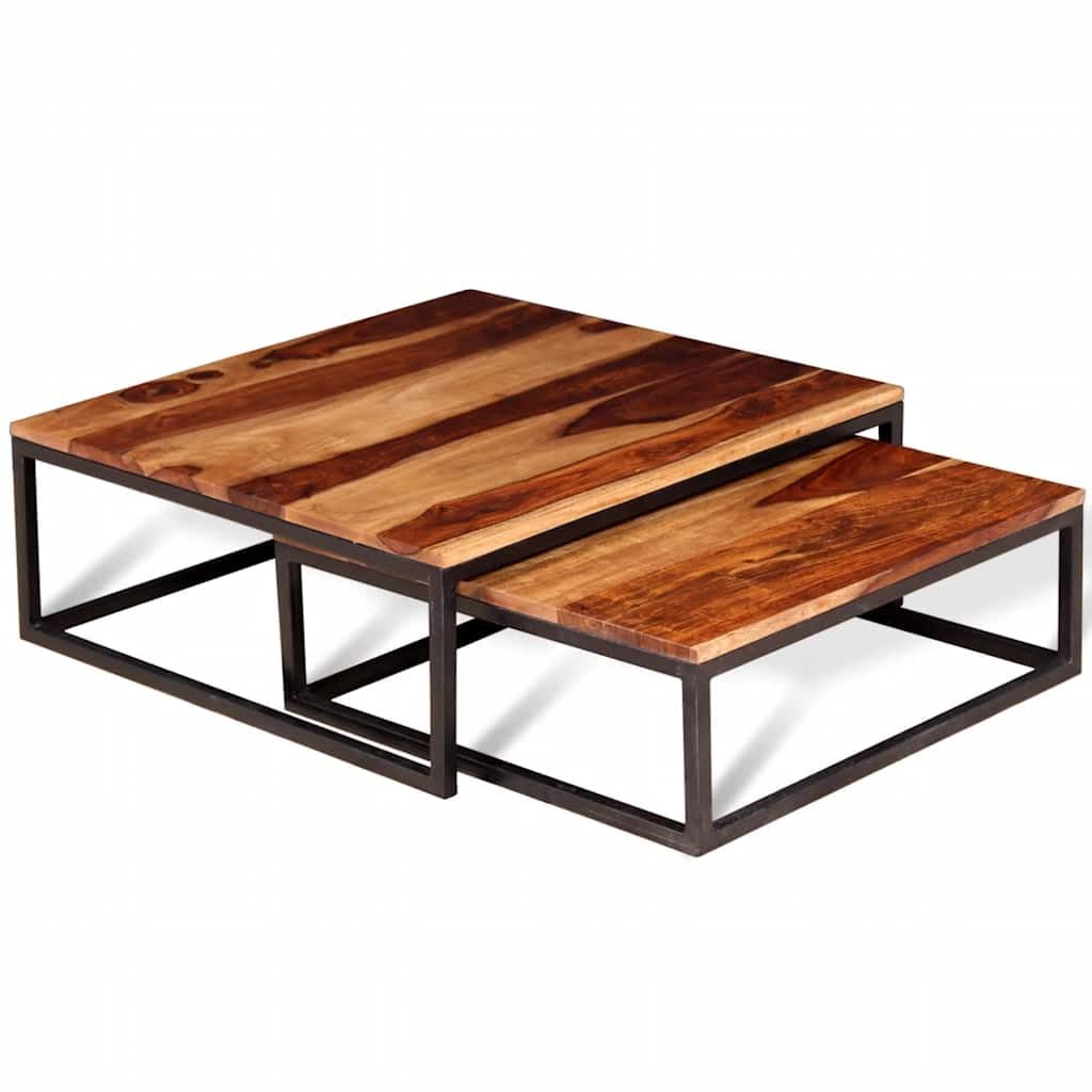 Brown Solid Acacia Wood Nesting Coffee Tables Set of 2 H52901
