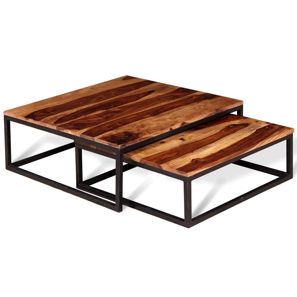Brown Solid Acacia Wood Nesting Coffee Tables Set of 2 H52901