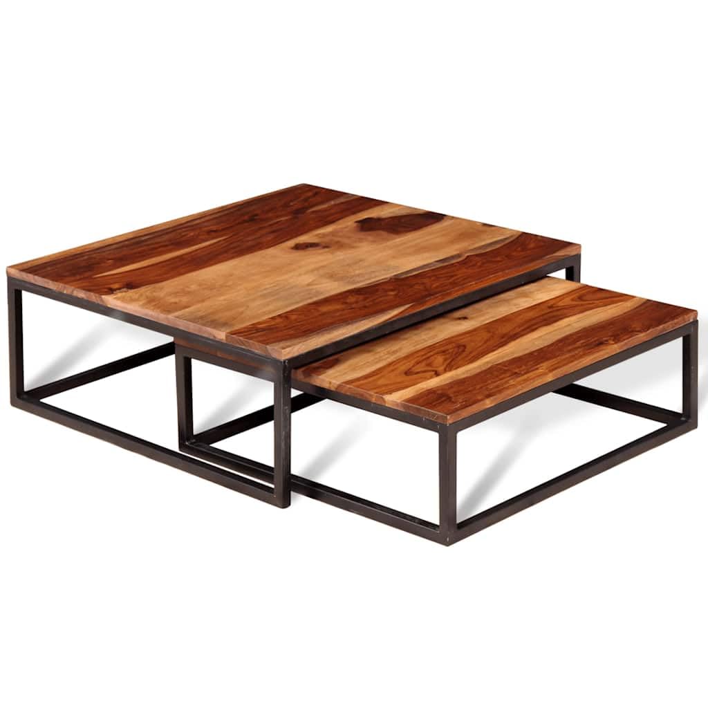 Brown Solid Acacia Wood Nesting Coffee Tables Set of 2 H52901