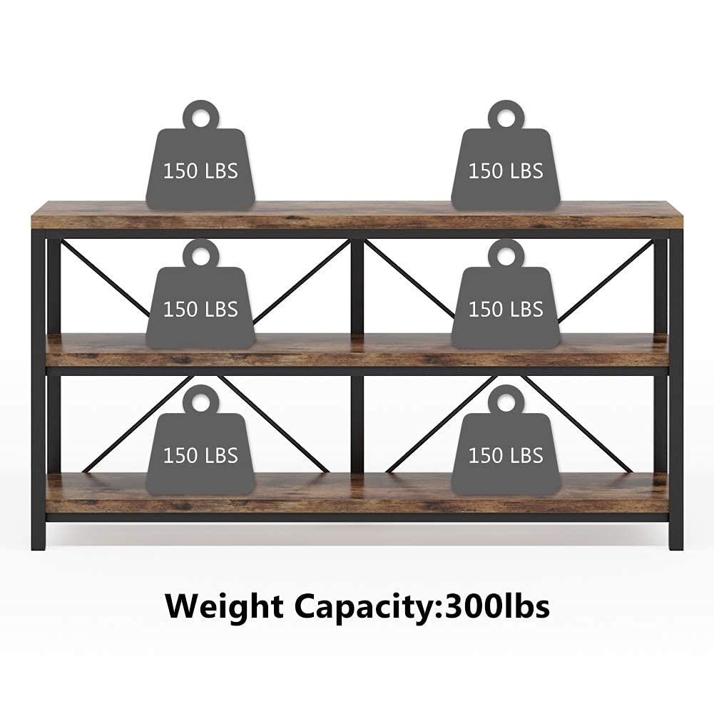 55 Inches 3 Tiers Console Table with Storage Shelves Y562