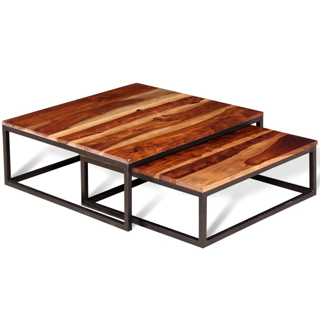 Brown Solid Acacia Wood Nesting Coffee Tables Set of 2 H52901