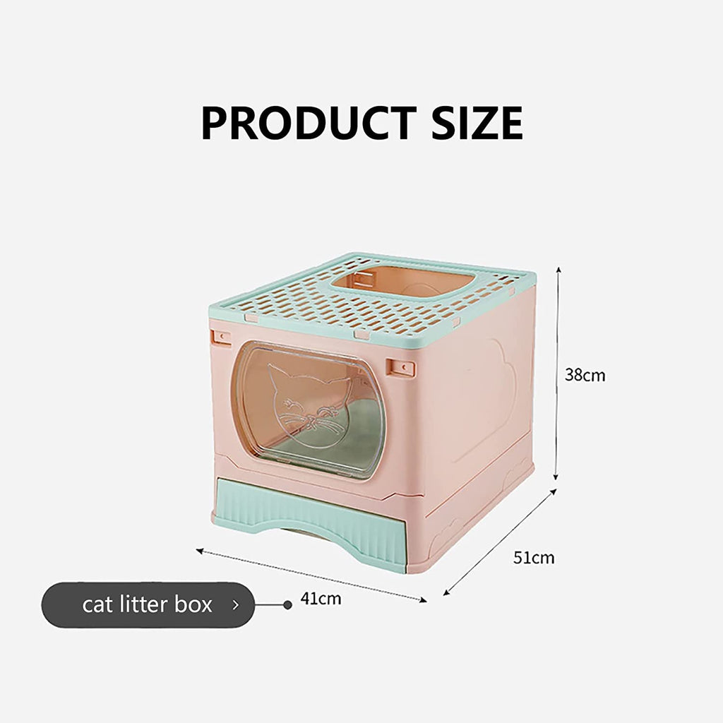 Foldable Top Entry Cat Litter Box with Lid and Scoop V470