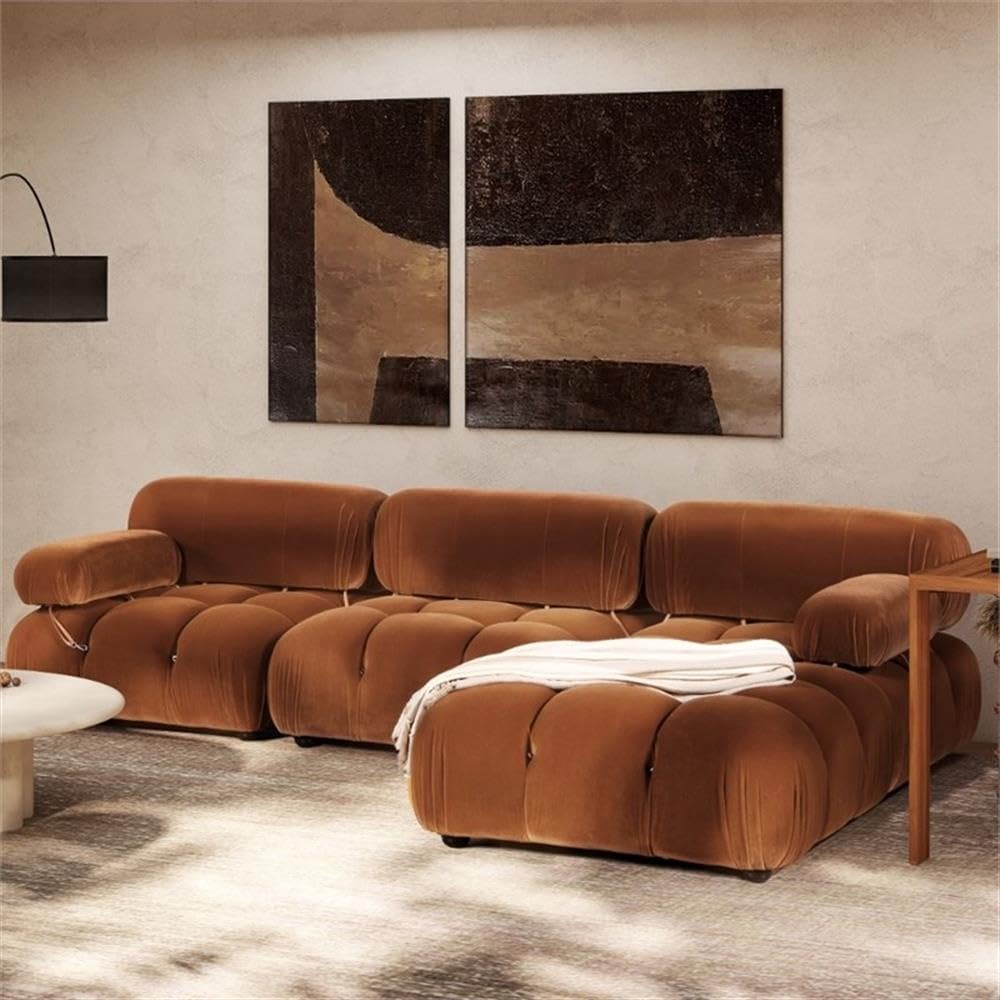 Burnt Orange Velvet 3-Piece Modular Sofa F8494