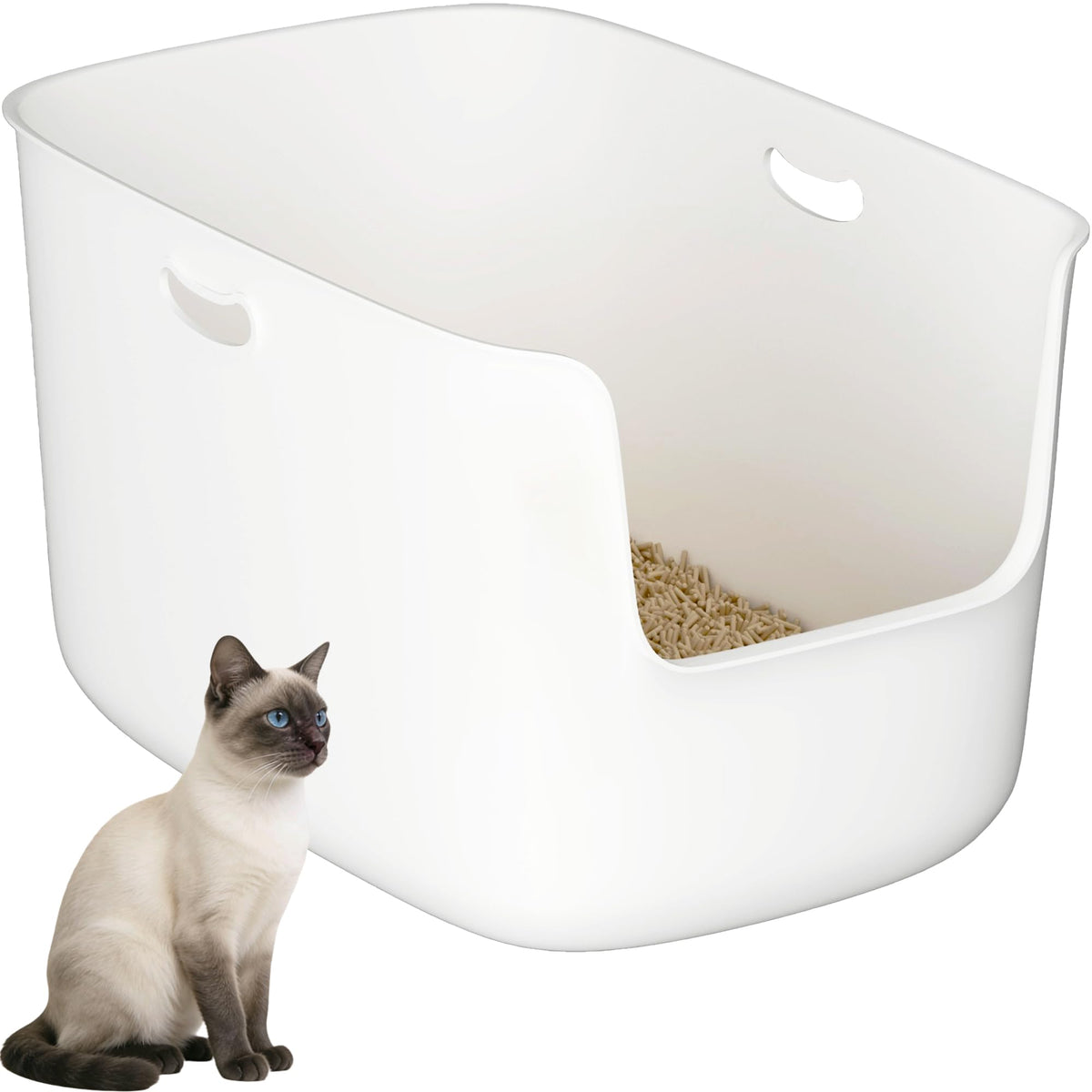 Extra Large High Sided Low Entry Open-Top Cat Litter Box White T8402