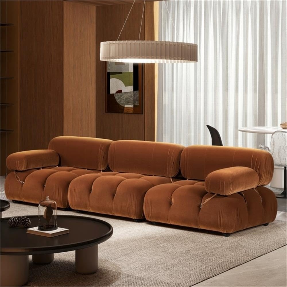 Burnt Orange Velvet 3-Piece Modular Sofa F8494