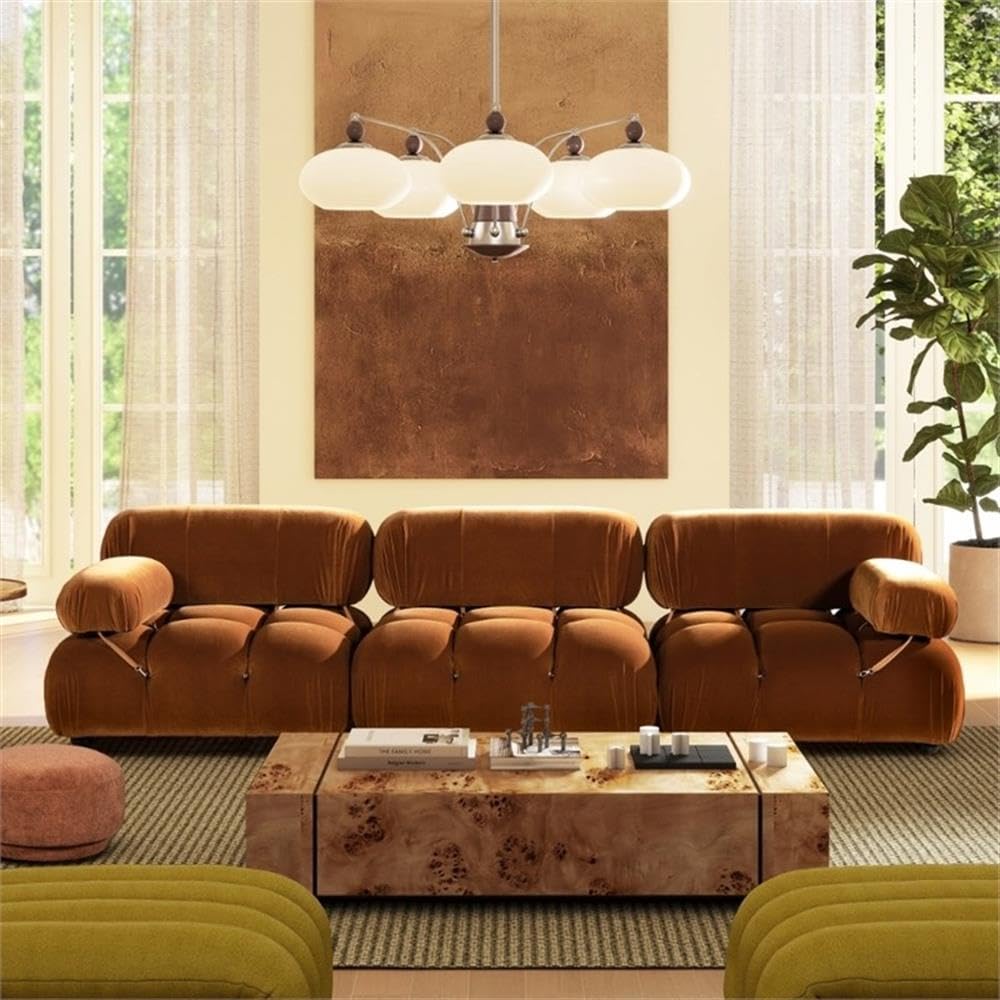 Burnt Orange Velvet 3-Piece Modular Sofa F8494