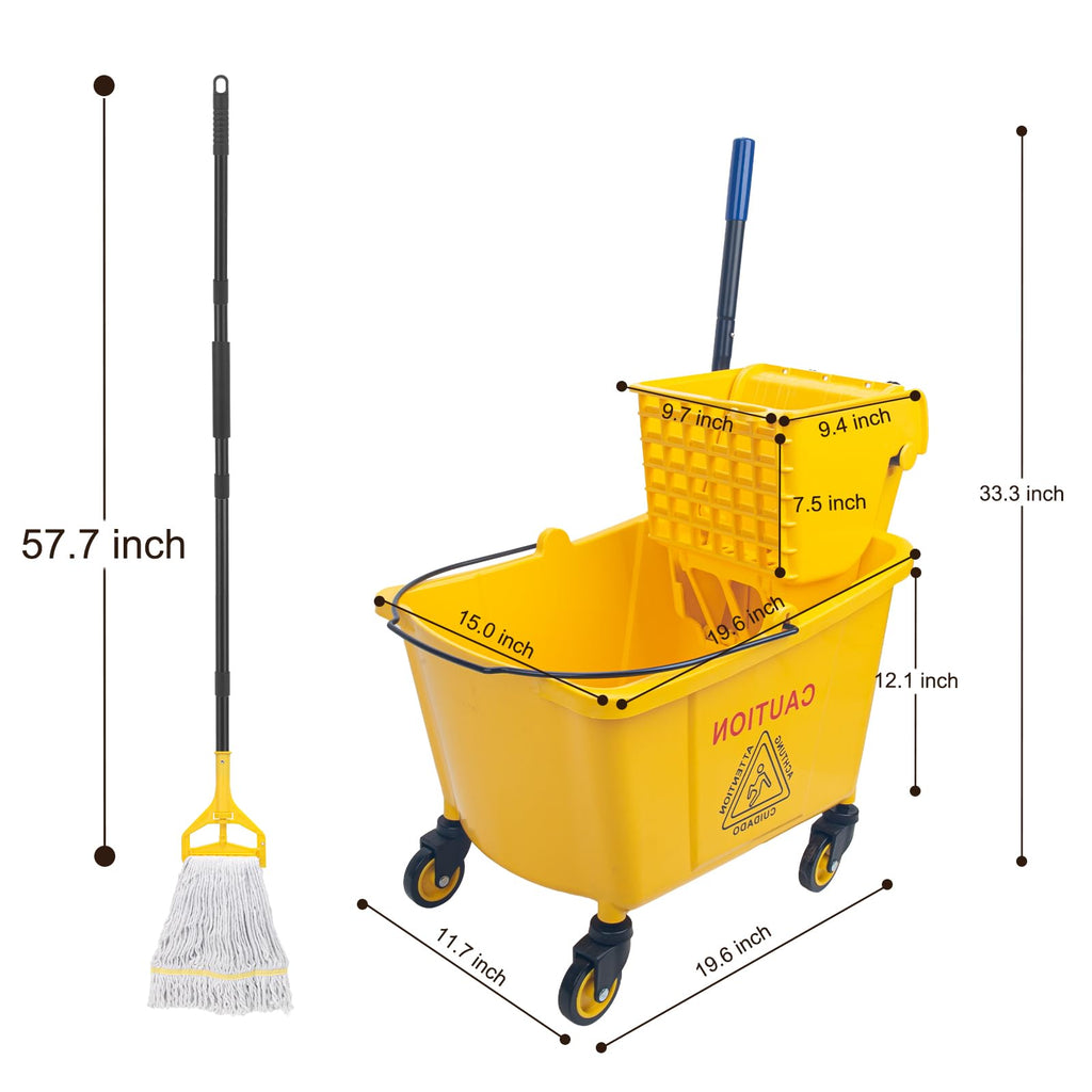 35 Quart Mop Bucket with Side Press Wringer on Wheels Y471675