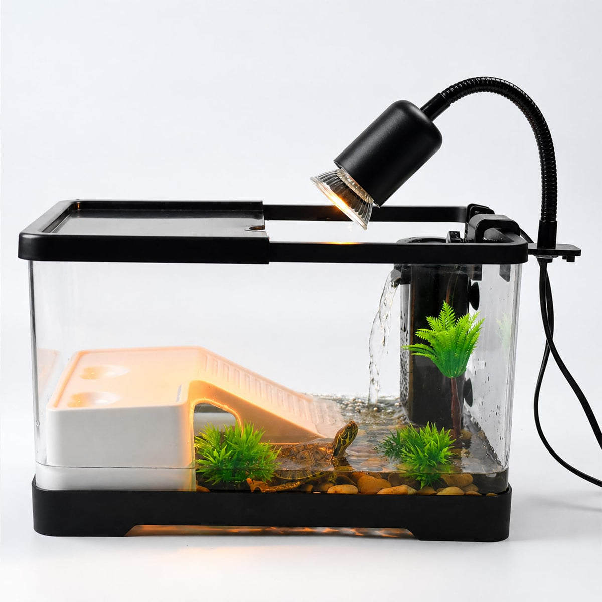 Acrylic Aquarium Starter Kit with UVB/UVA Lamp, Filter, Basking Platform & Lid Q2546