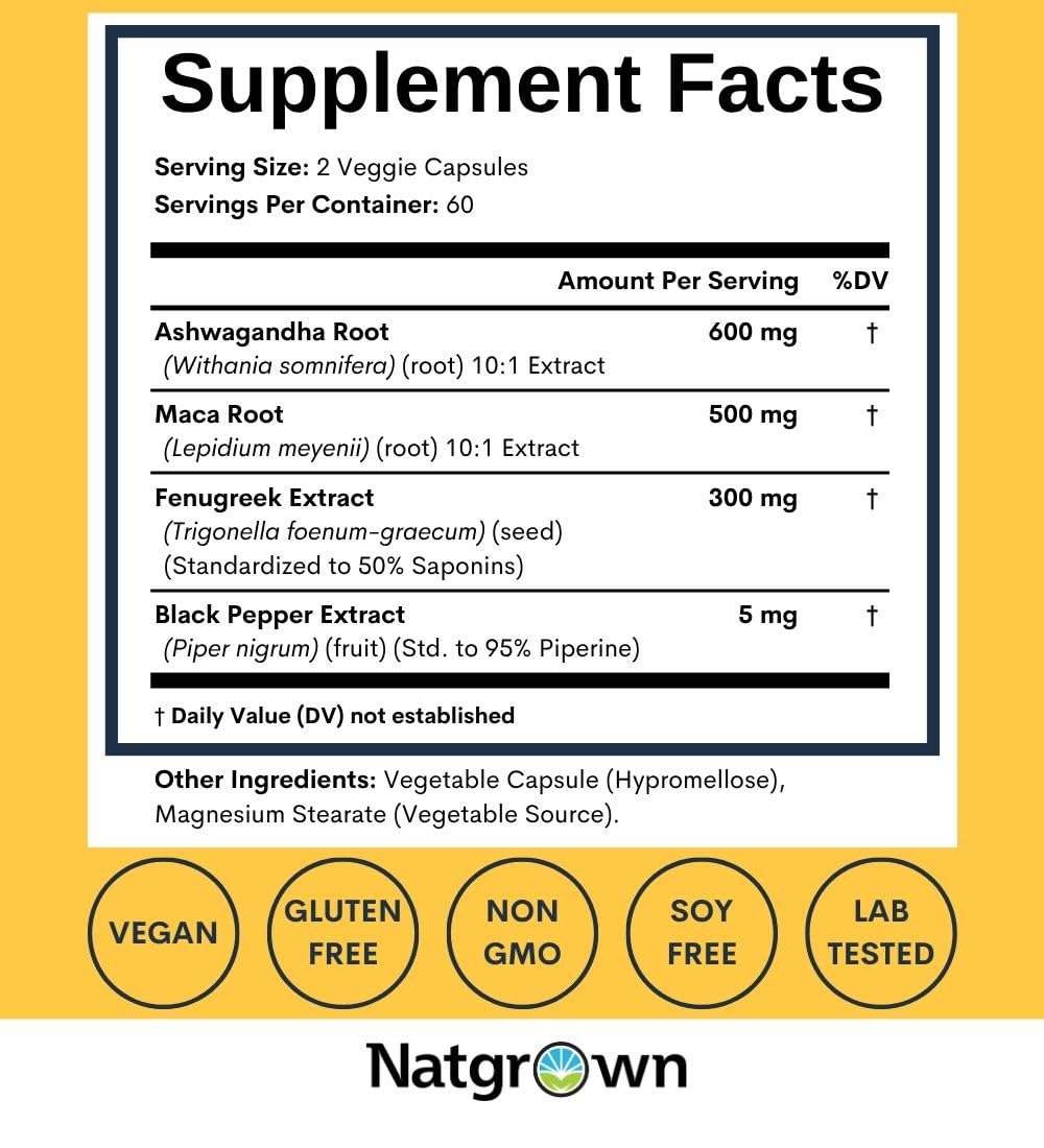 Ashwagandha Maca Root Fenugreek Capsules 120 Ct X162
