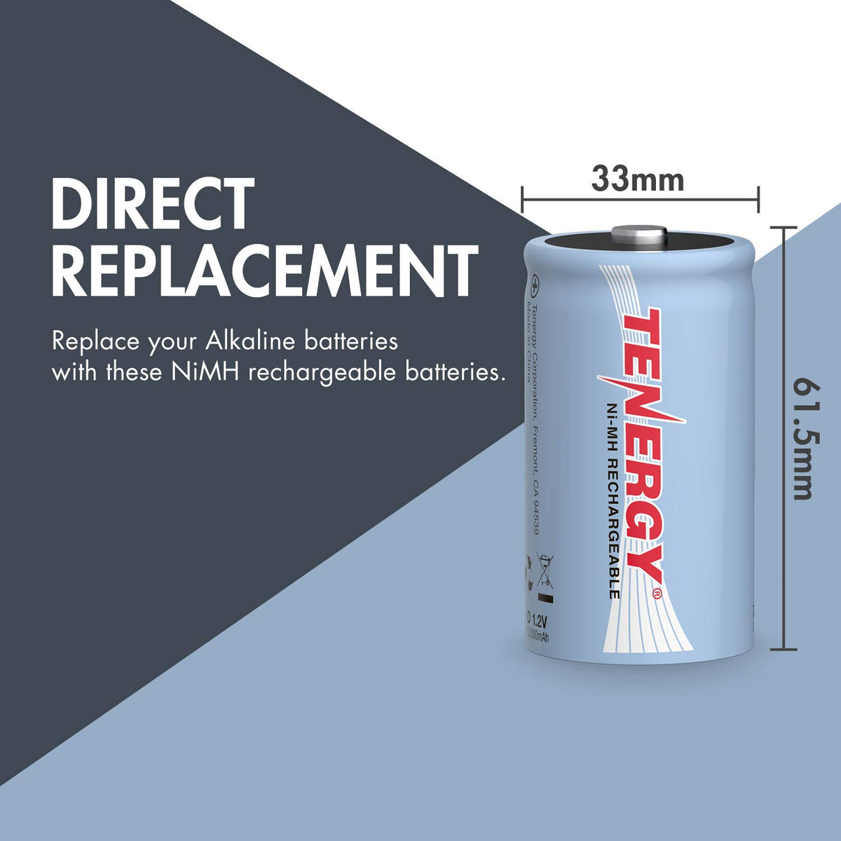 D Size 10000mAh NiMH Rechargeable Battery Q74129