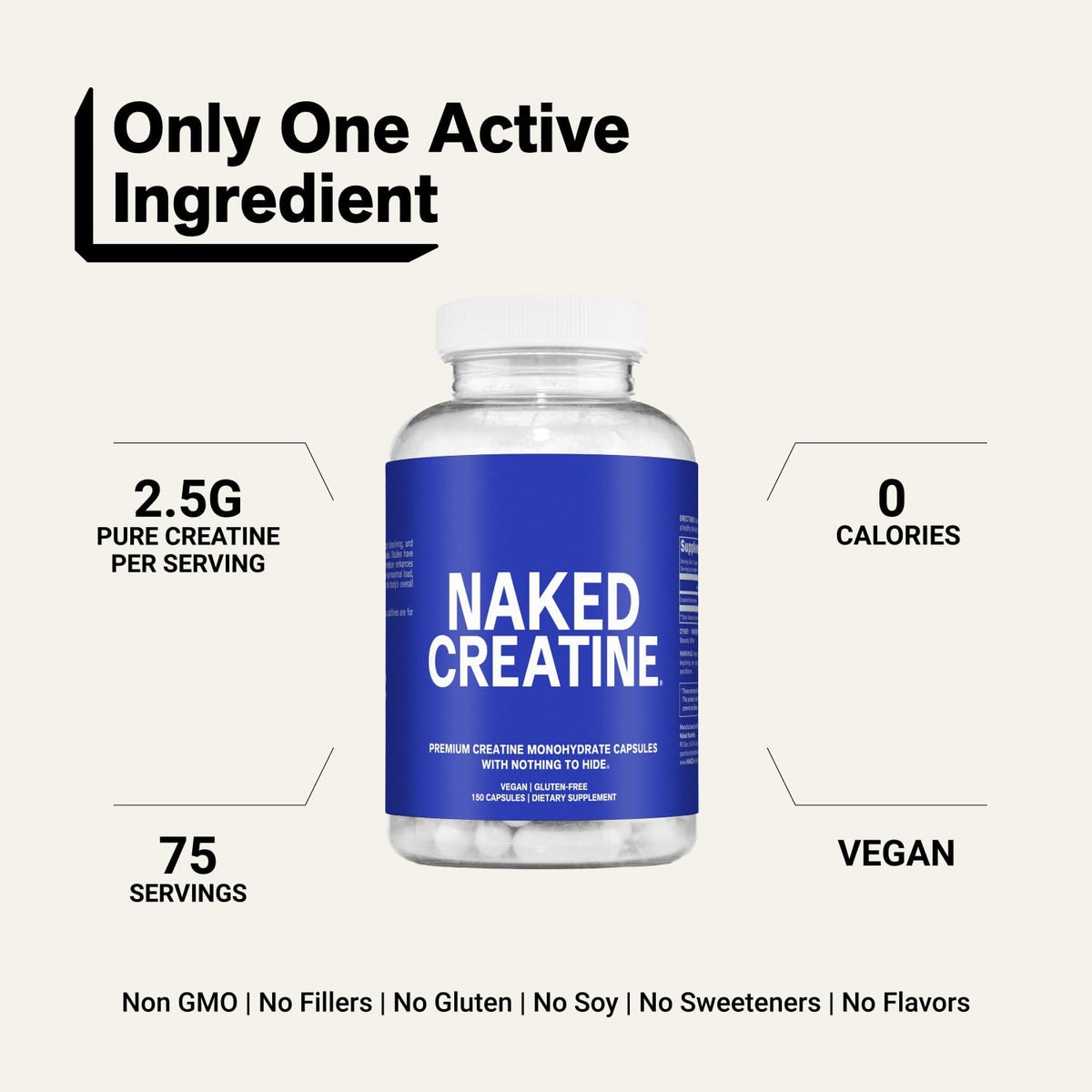 Micronized Creatine Monohydrate Capsules 2.5g 75 Servings Vegan X301