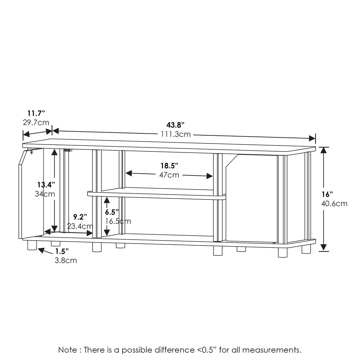 3-Tier Open Shelf TV Stand with Cabinets Z3293