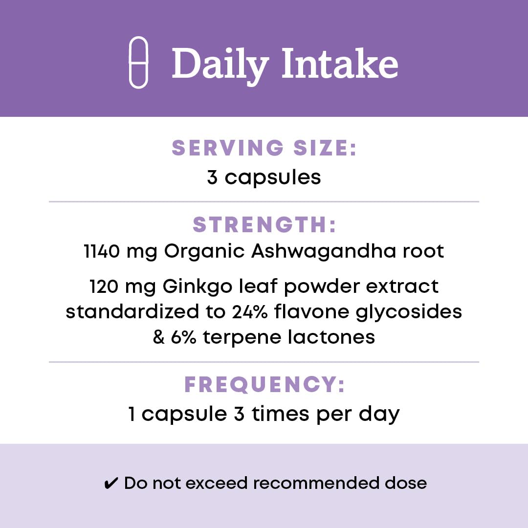 Organic Ashwagandha Ginkgo Vegan Capsules 90 Count B927