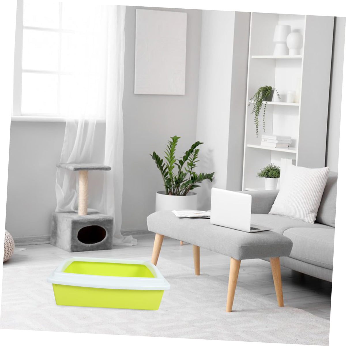 Open Top Cat Litter Box with Frame Semi-Enclosed L600474