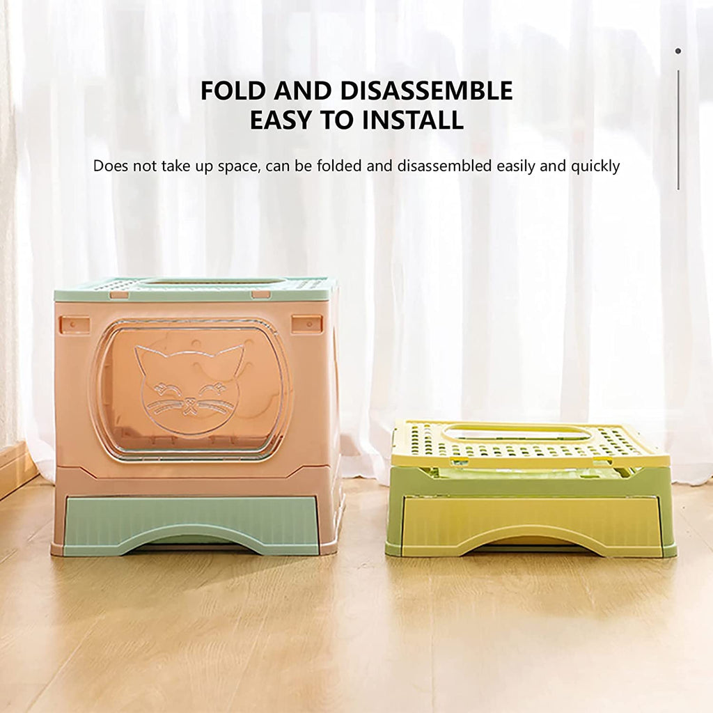 Foldable Top Entry Cat Litter Box with Lid and Scoop V470