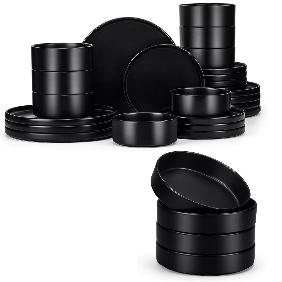 Black 24-Piece Stoneware Dinnerware Set for 8 B295