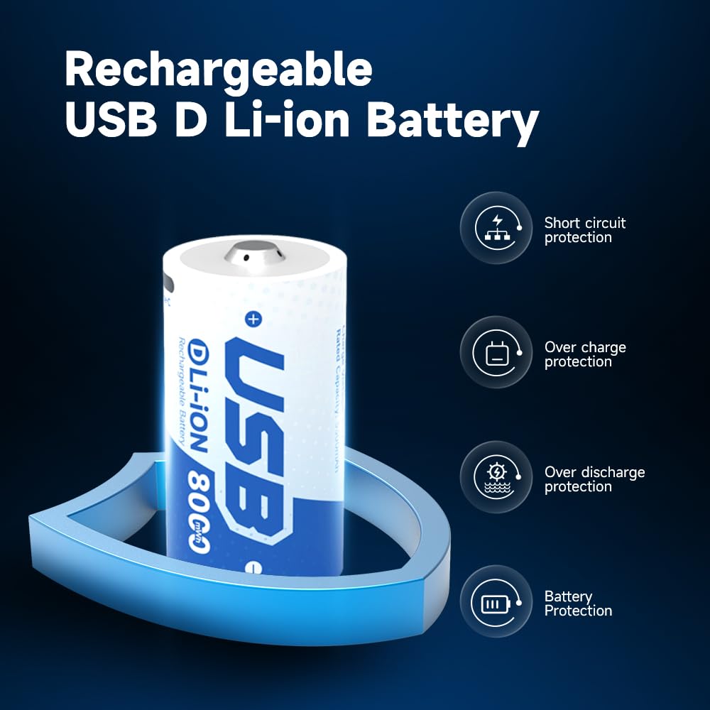 Rechargeable Lithium D Batteries 4 Pack N399