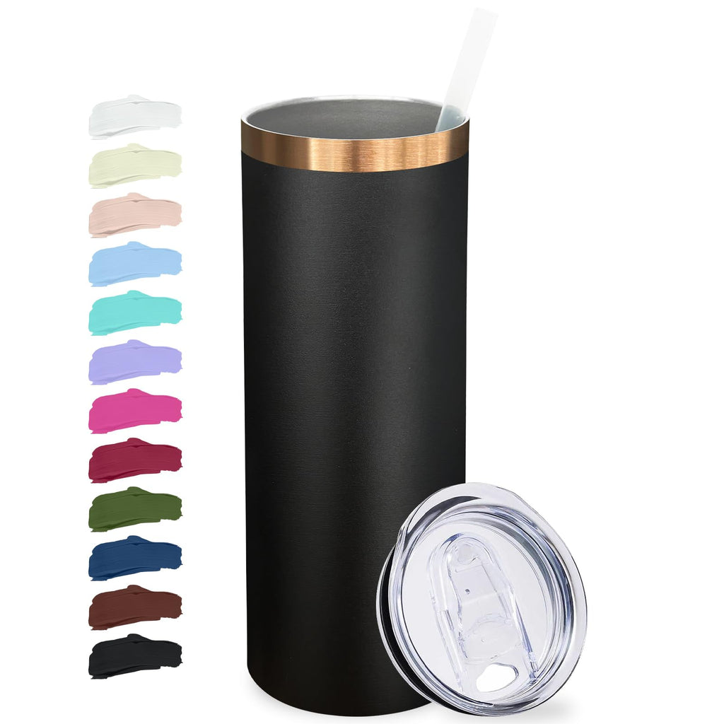 20 oz Skinny Tumblers with Lids and Straws Black A235670