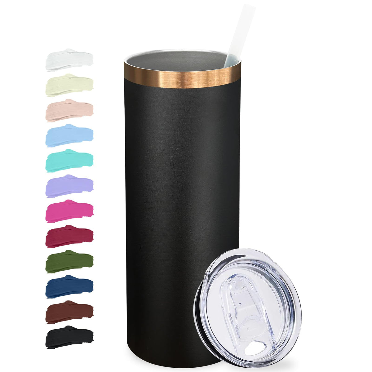 20 oz Skinny Tumblers with Lids and Straws Black A235670
