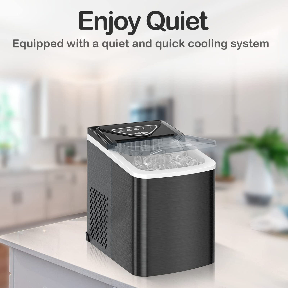 Black Countertop Ice Maker with Scoop and Basket U3606
