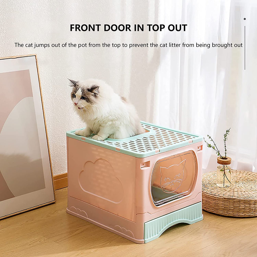 Foldable Top Entry Cat Litter Box with Lid and Scoop V470