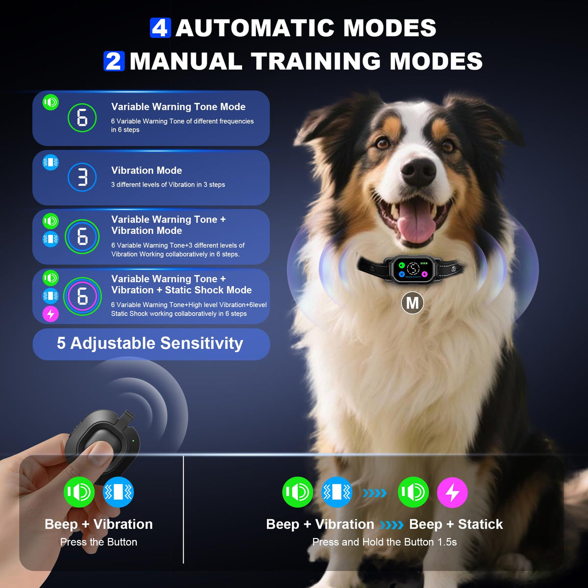 Dog Bark Collar with Remote Control, 2-in-1 Automatic & Manual Training Collar J398