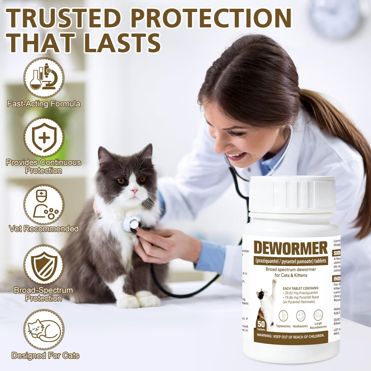 Broad-Spectrum Dewormer for Cats & Kittens, 50 Tablets N6751
