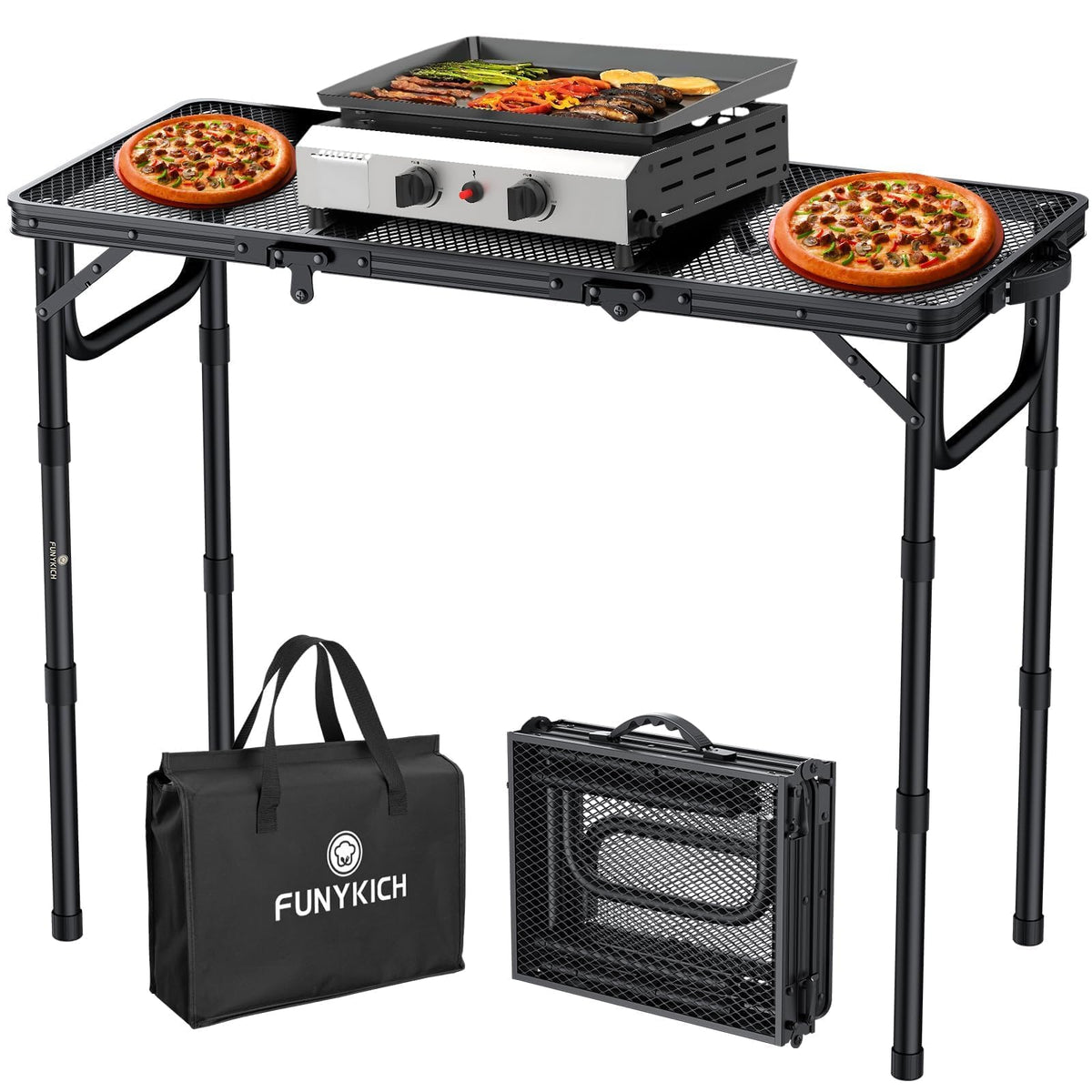 Folding Grill Table 3ft 3 Adjustable Heights Black K968