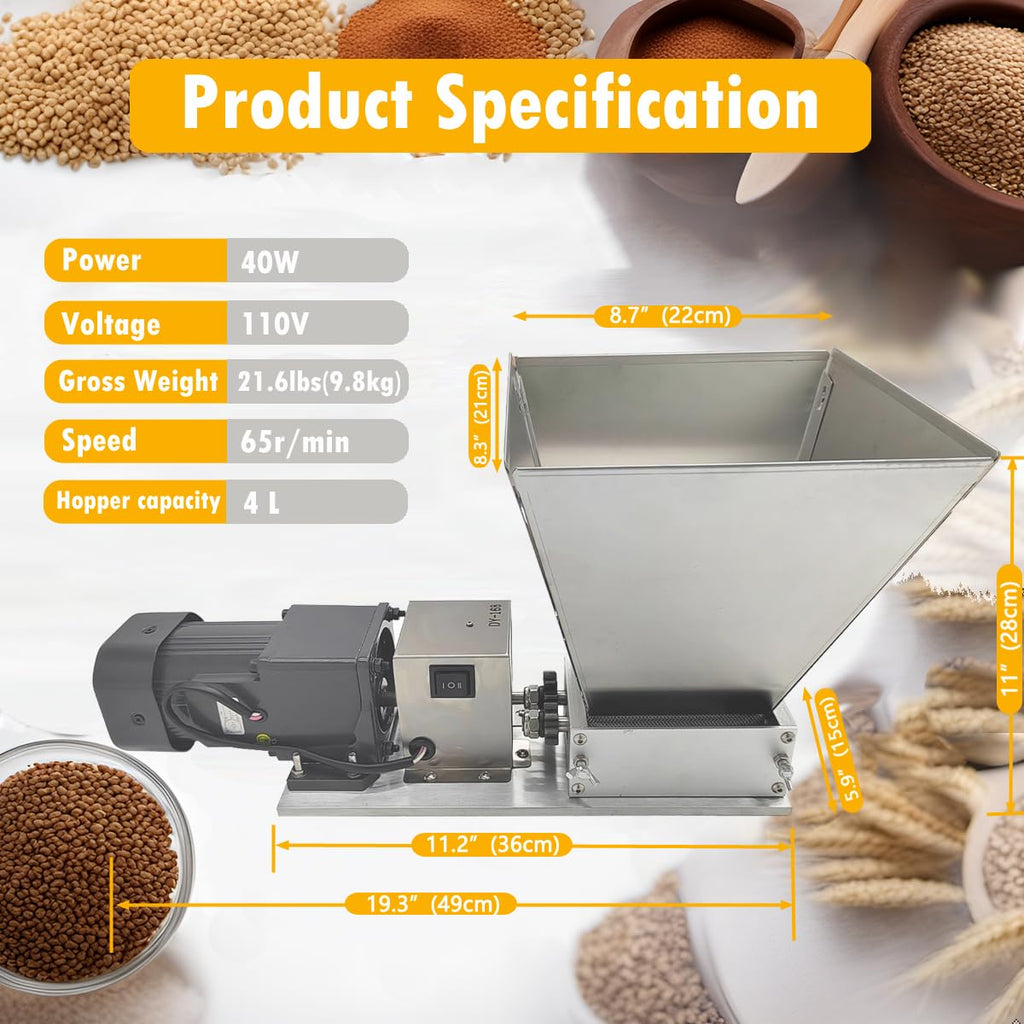 110V 60W 75RPM Stainless Steel Grain Mill with 4 Hopper and 2 Rollers F923284