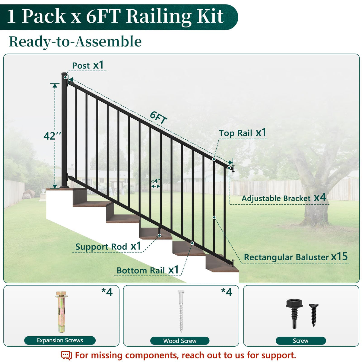 Aluminum Angle-Adjustable Stair Railing Kit U480799