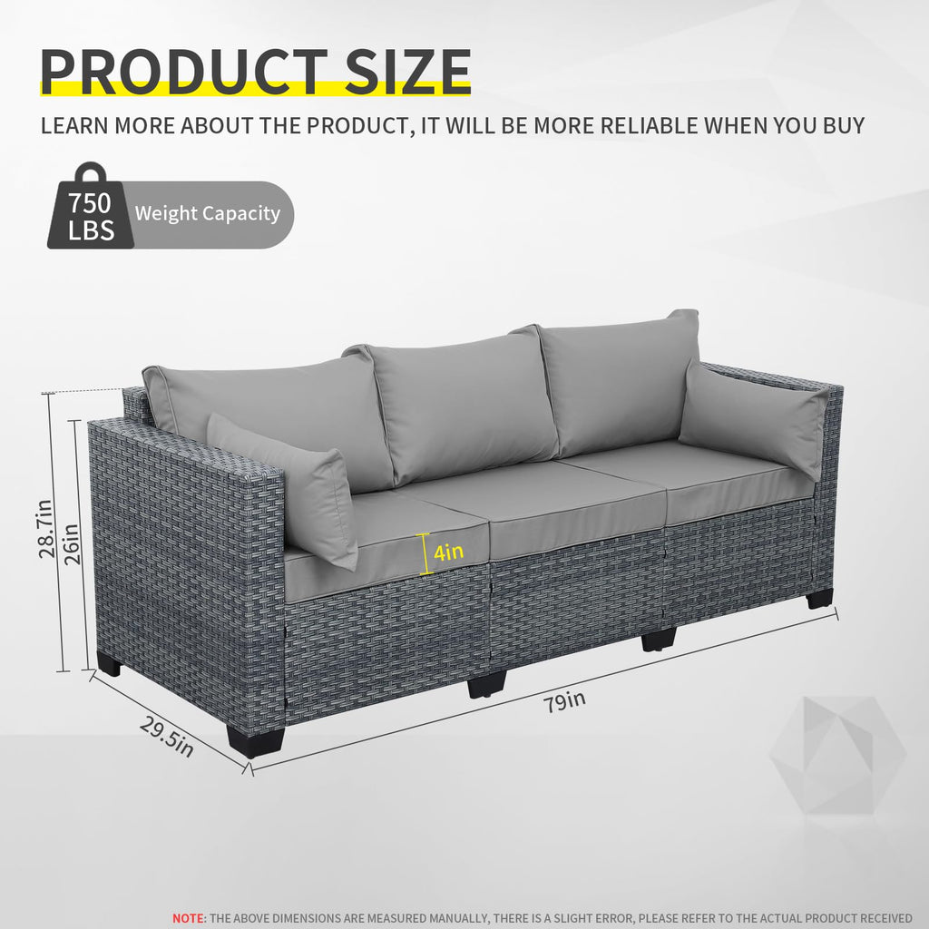 Light Grey Wicker 3-seat Outdoor Sofa with Cushions T925