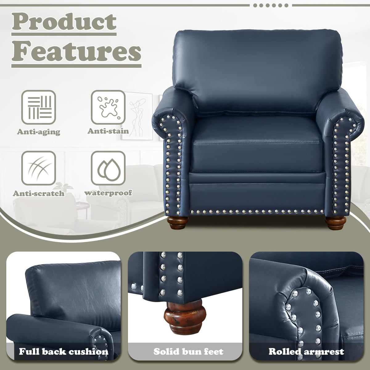 Navy Blue PU Leather Storage Loveseat Sofa C431