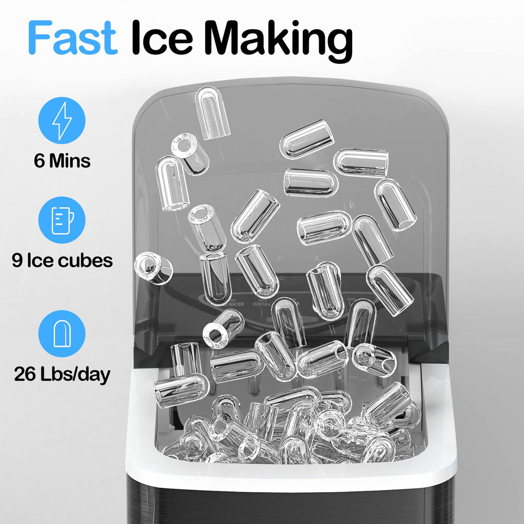 Black Countertop Ice Maker with Scoop and Basket U3606