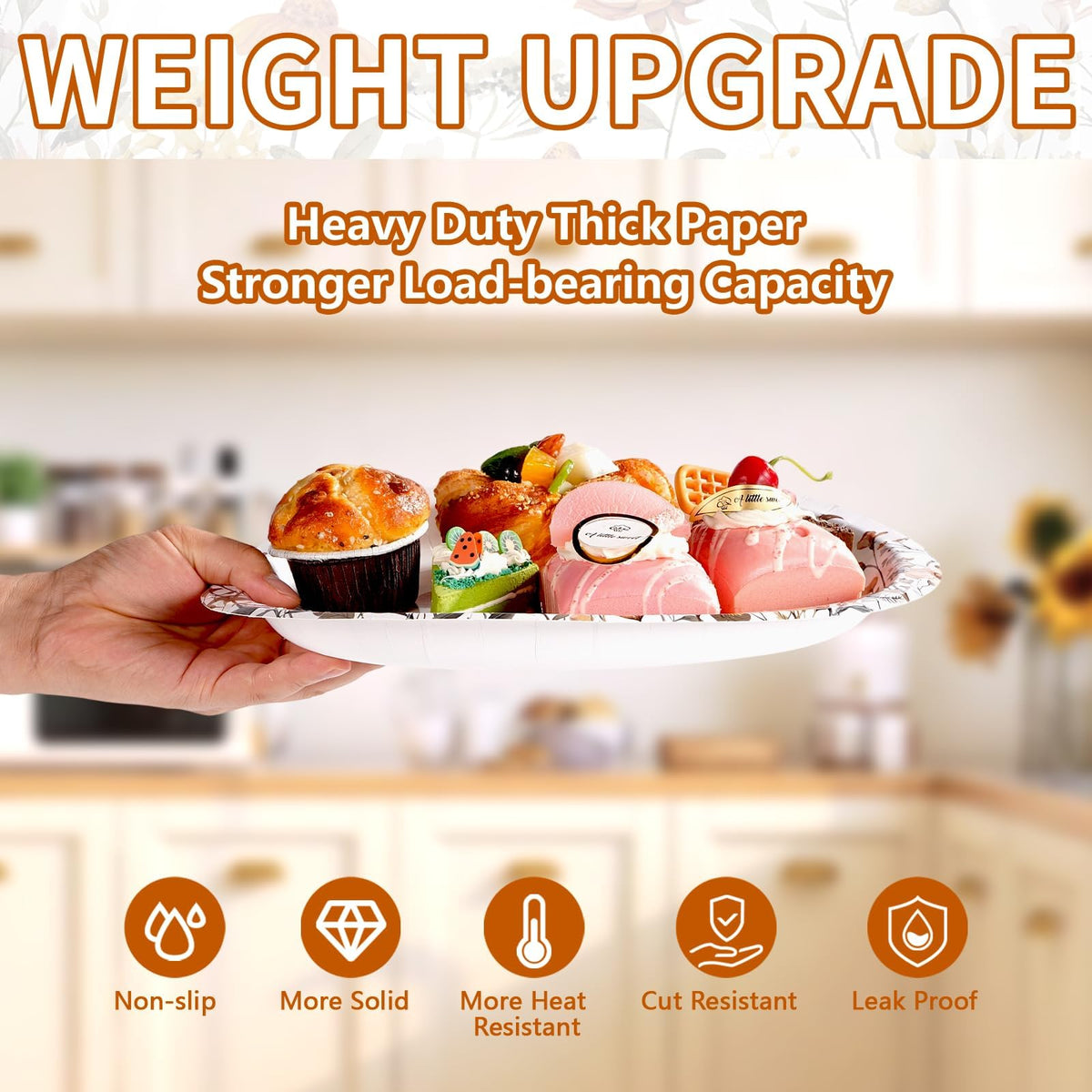 50Pcs Fall Oval Paper Plates 10" x 12" Heavy Duty Disposable Platters Y13521
