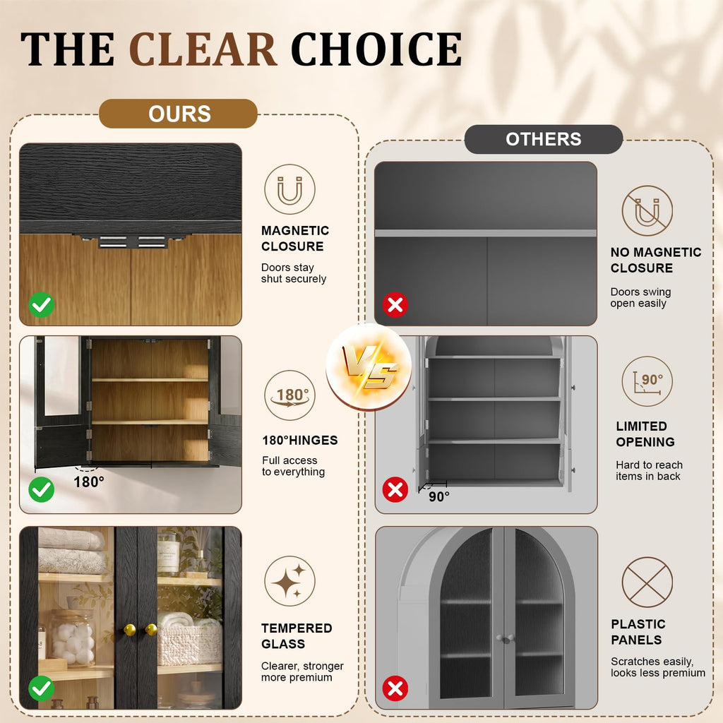 Black Arched Wall Mounted Cabinet with Glass Doors L58476