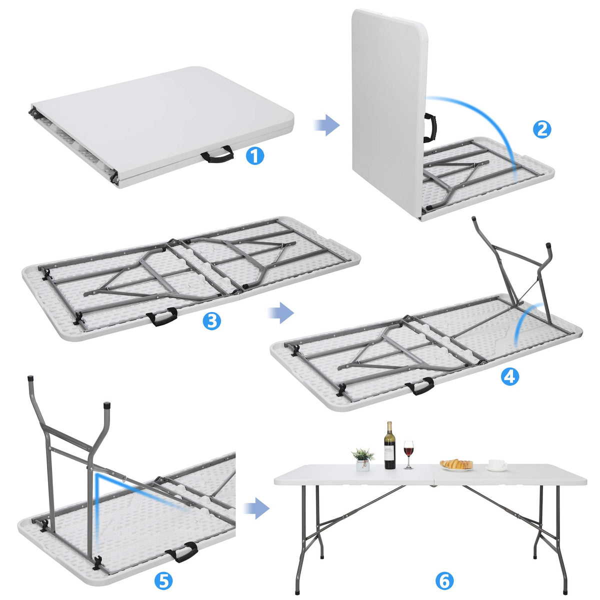 White 6Ft Heavy Duty Folding Picnic Table Y741483