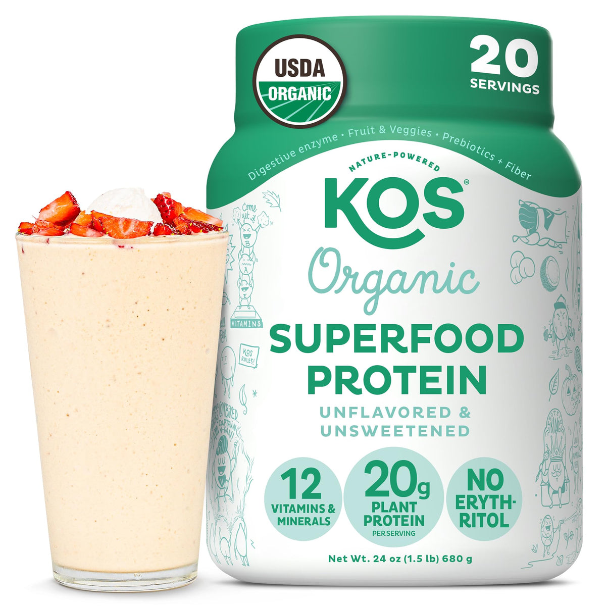 Vegan Protein Powder, Unflavored & Unsweetened Pea Protein Blend, 20 Servings K38029
