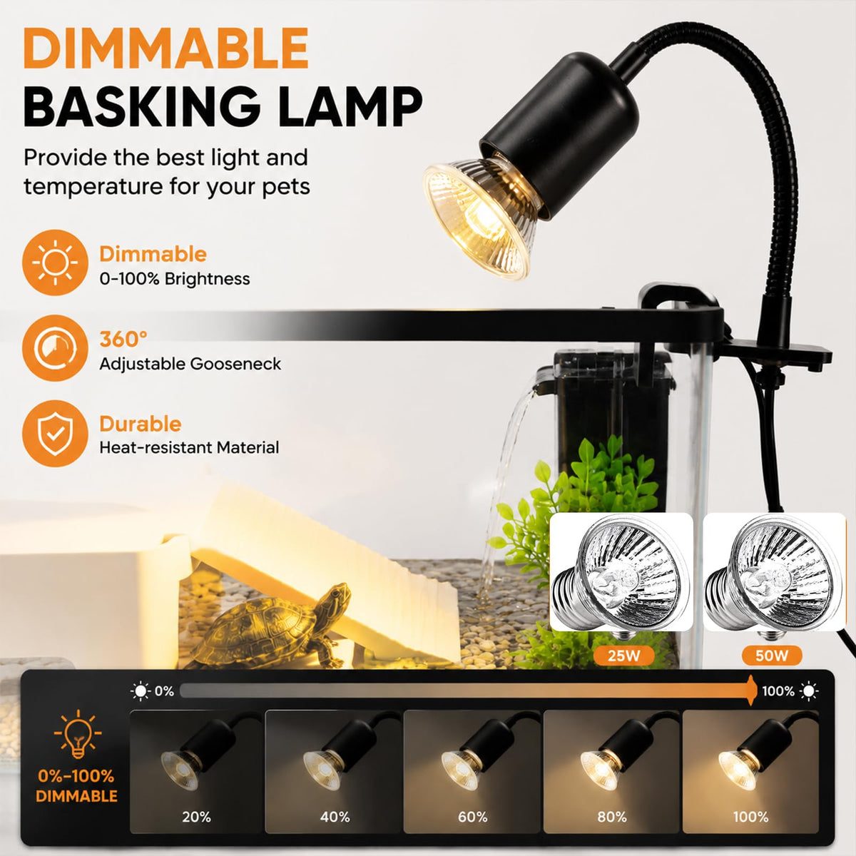 Acrylic Aquarium Starter Kit with UVB/UVA Lamp, Filter, Basking Platform & Lid Q2546