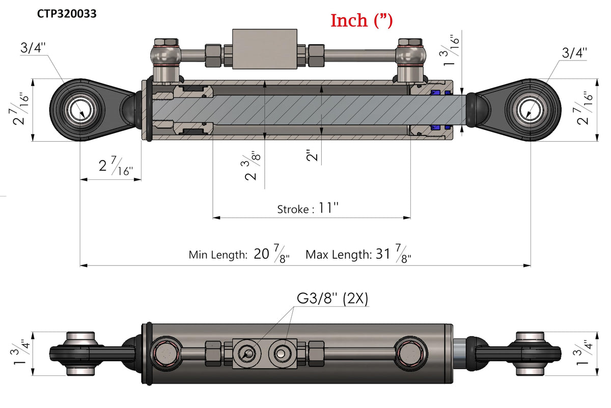 Hydraulic Top Link Cat 1-1 with Locking Block S799722
