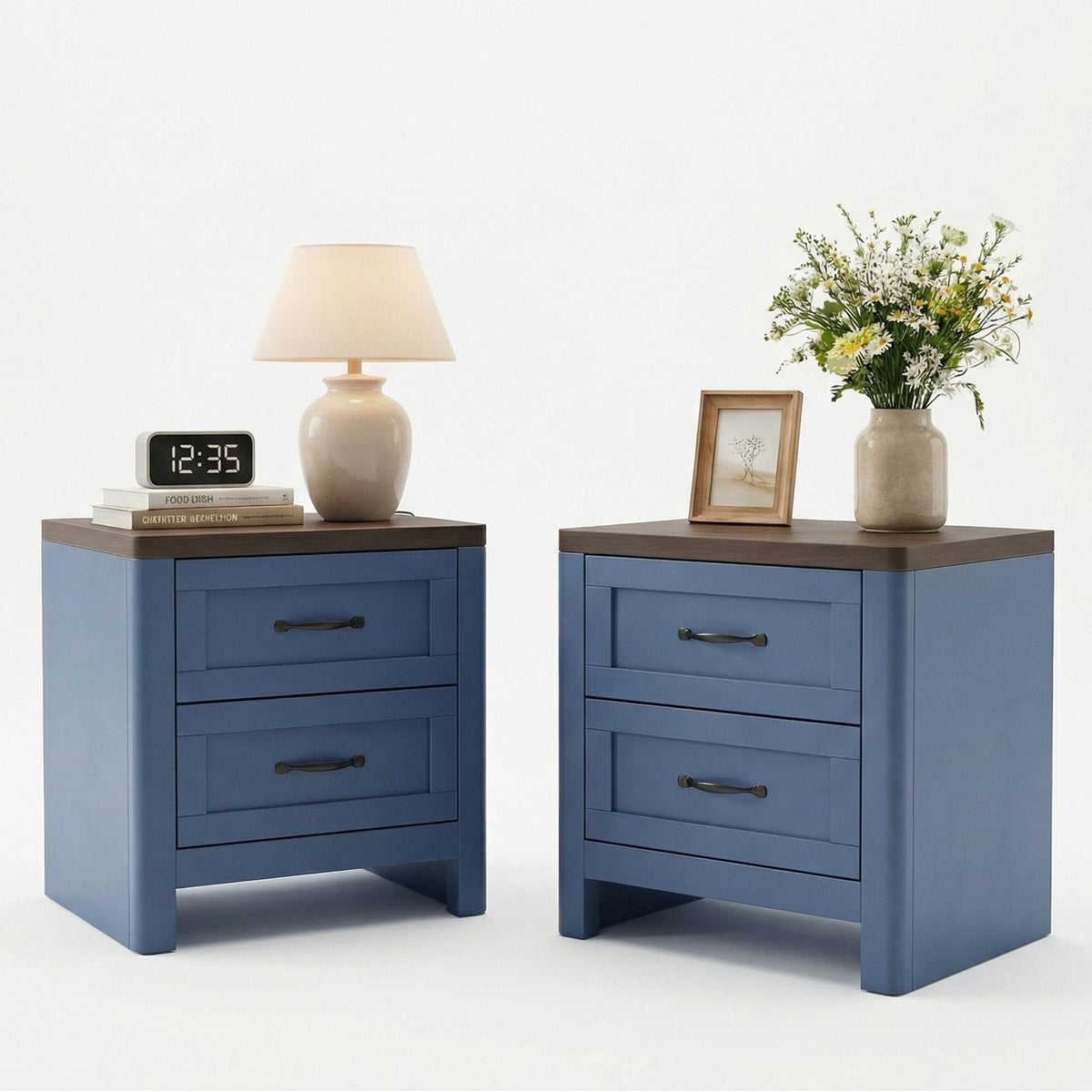 Blue Set of 2 2 Drawer Nightstand T303792