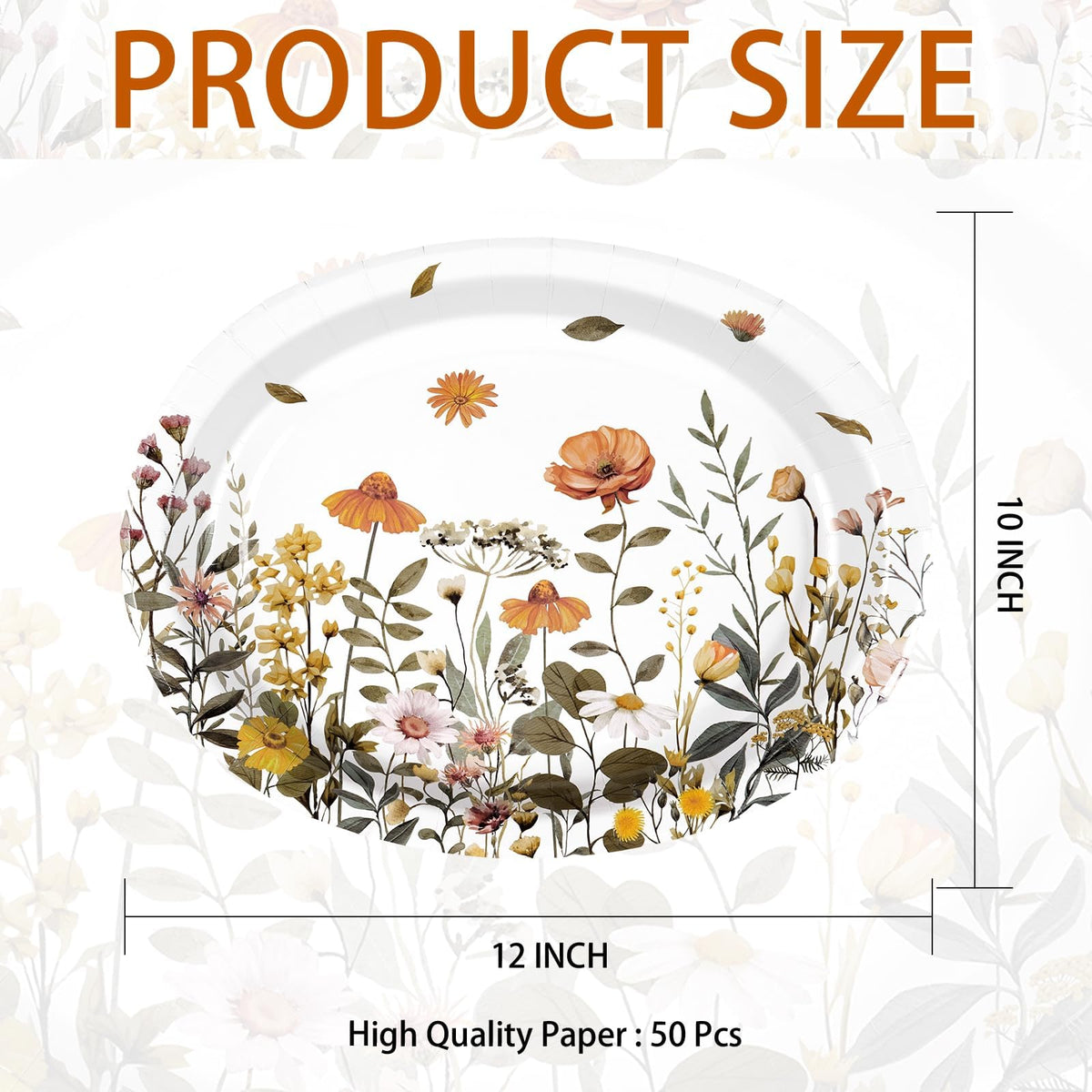 50Pcs Fall Oval Paper Plates 10" x 12" Heavy Duty Disposable Platters Y13521