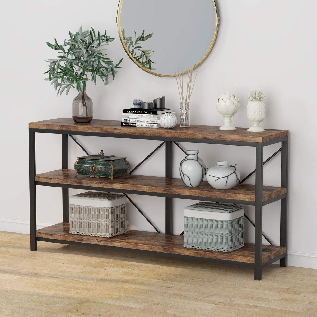 55 Inches 3 Tiers Console Table with Storage Shelves Y562