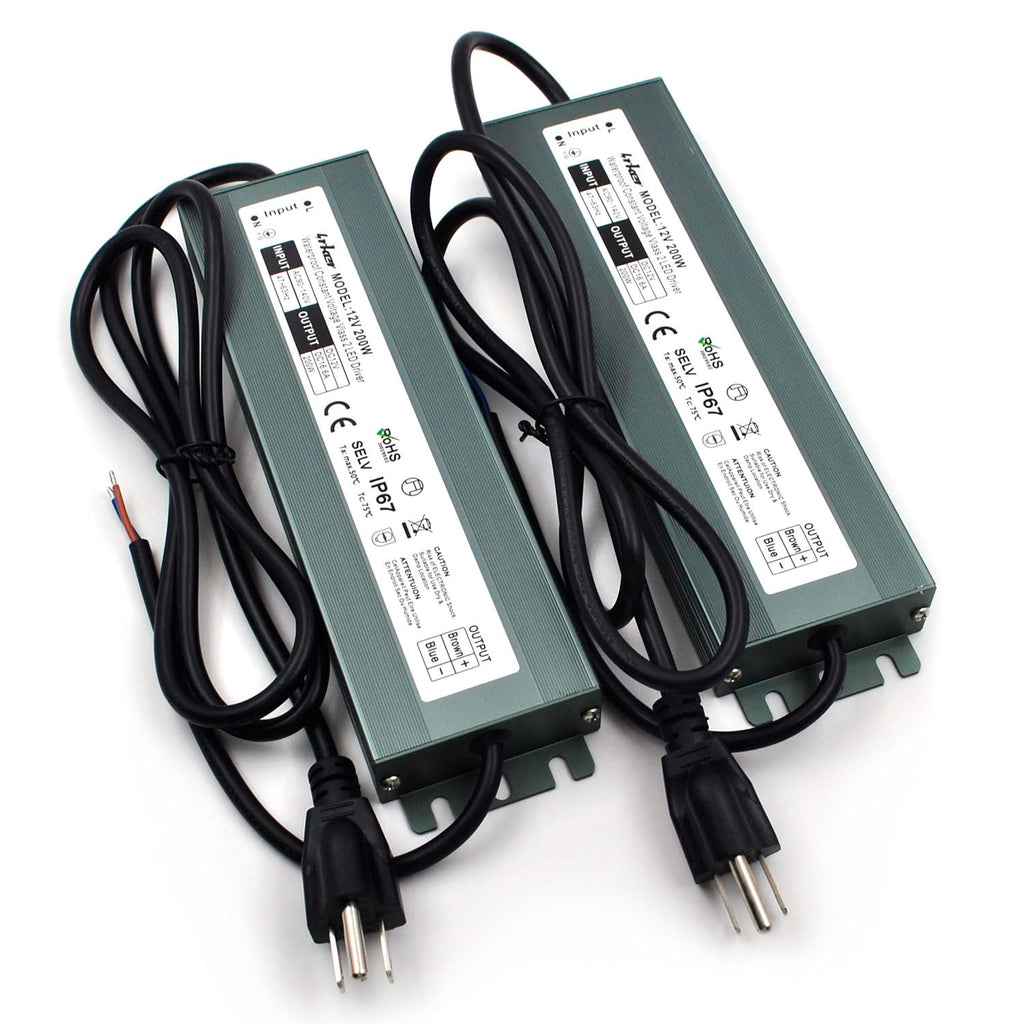 2 Pack 12V 200W Waterproof IP67 LED Driver S6009
