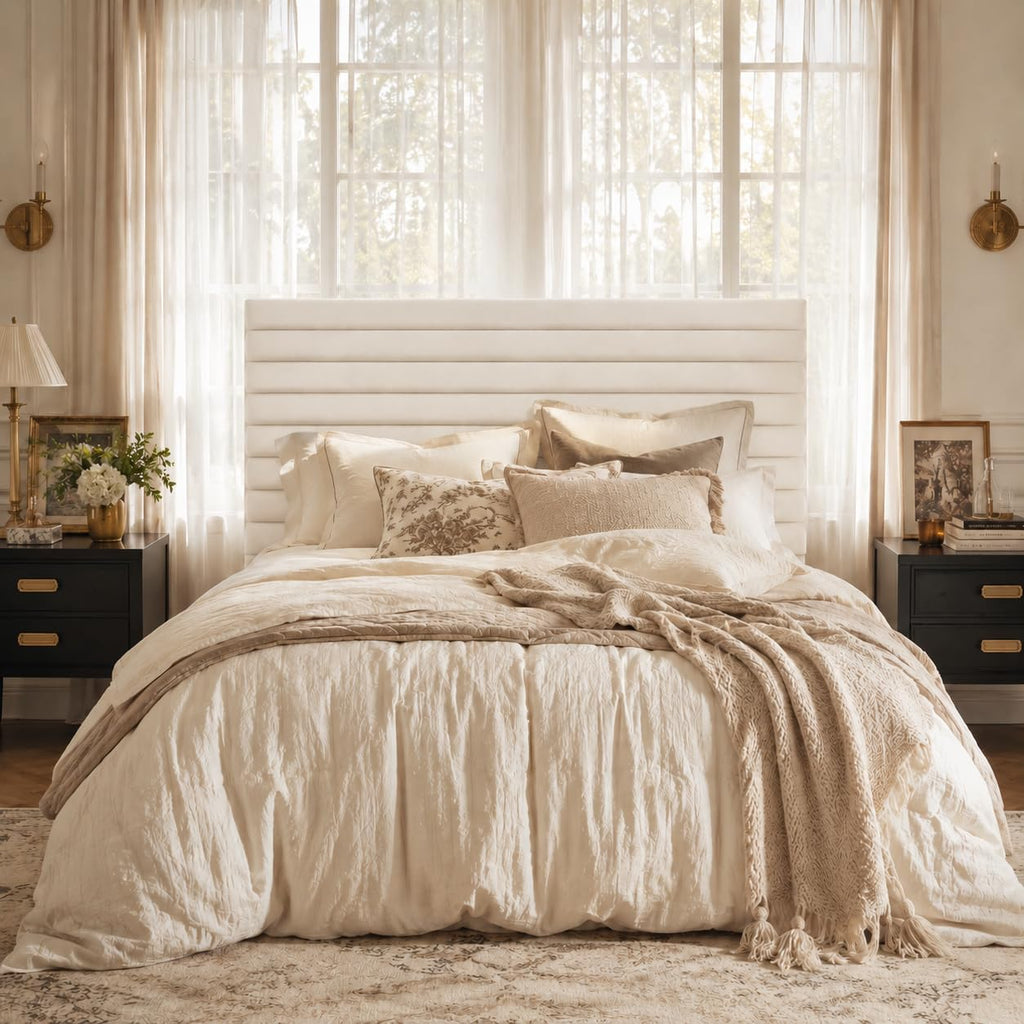 Queen Velvet Upholstered Bed Frame with Adjustable Headboard Z688246