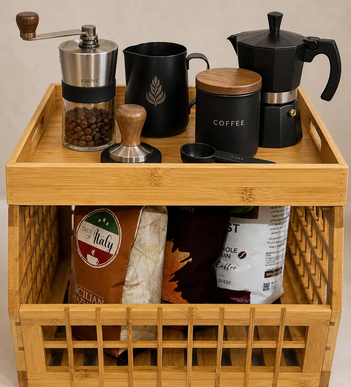 Bamboo Stackable Medium Storage Bins with Serving Tray Lid G6174