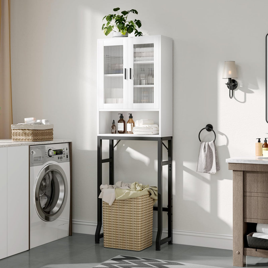 White Over The Toilet Storage Cabinet with Glass Doors T355
