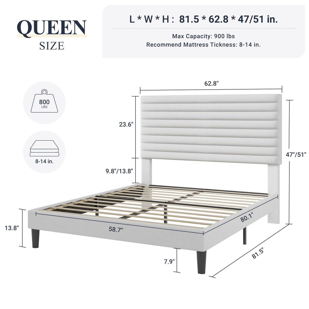 Queen Velvet Upholstered Bed Frame with Adjustable Headboard Z688246