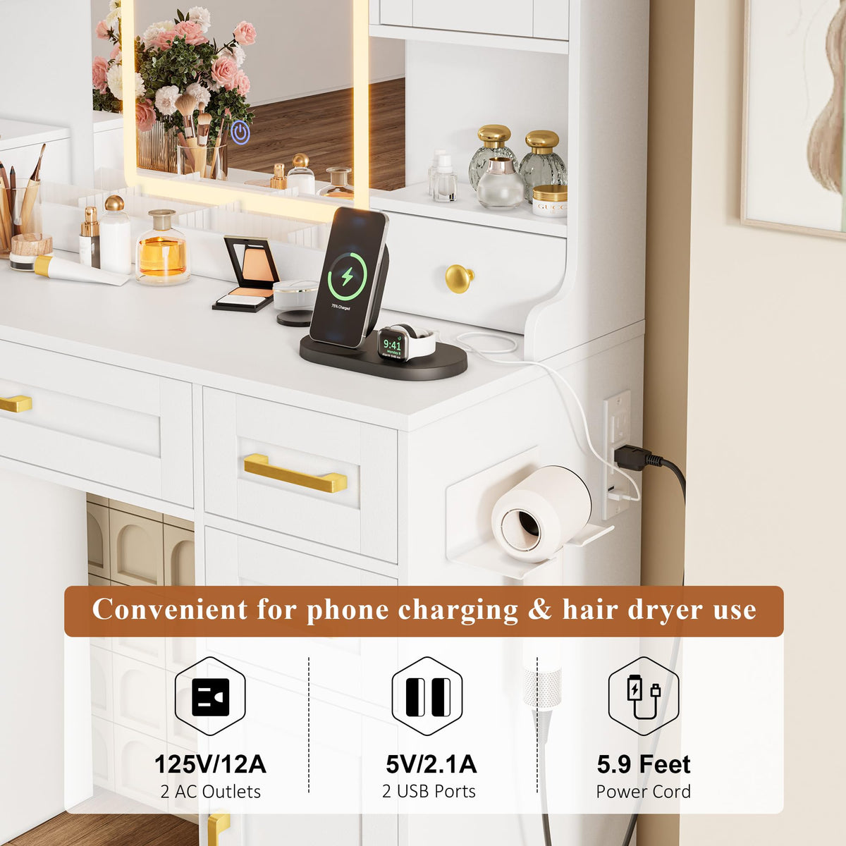 Vanity Desk with Mirror and LED Lights X7671